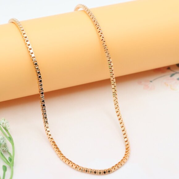 "Box Link Chain Rose Gold Necklace, Bold and Polished Finish, XPNL0187 - Picture 8 of 12